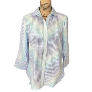 Hinson Wu Zoey Button Down Striped Shirt Top 3/4 Sleeve Cotton Size 12