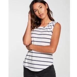 NWT CHASER Linen Jersey Shirred Shoulder Stripe Tank Sz. M Medium