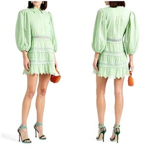 ALICE + OLIVIA Blakesley Bishop Sleeve Button Front Mini Dress Mint Green Sz 6