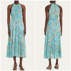 A.L.C Elara Printed High-neck Tiered Midi Dress High Neckline Silk Sz 2 NWT