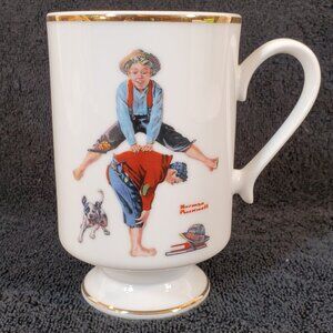 Norman Rockwell "Leapfrog" Porcelain Mug. By The Danbury Mint - 1981