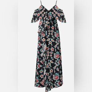 Tanya Taylor Printed Loreda Silk Floral Black Pink Mint Maxi Dress Size 4