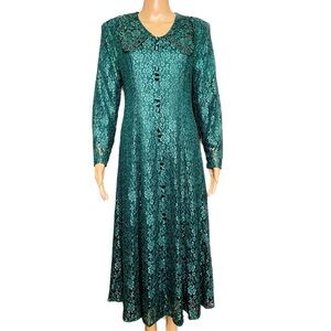 Vintage 1980’s Victorian Inspired 2 Piece Emerald Lace Dress Size 8 Lotsa Lace!!