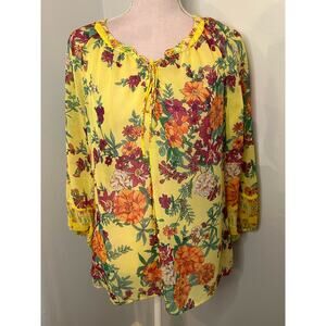 Hope Spring Yellow Floral Top Sz L