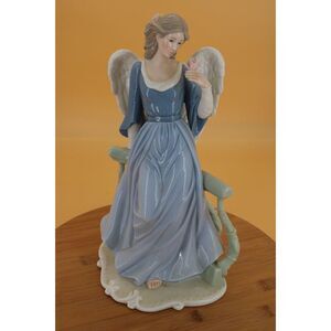 O'Well Figurine Statue Angel On Balcony With Rose Porcelain Sculpture