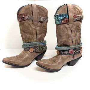 Durango Crush Faux Leather Accessory Detailed Tall Cowboy Cowgirl Boots Size 6.5