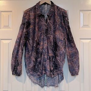 Free People My Best Top Oversized Sheer Button Up Purple Paisley Boho Small