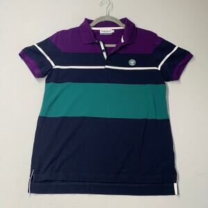 Wimbledon Men Polo Shirt XS Purple Performance Tennis Henley Short Sleeve