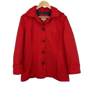 Laura Petites Quilted Jacket Womens L Red Lightweight Coat Casual Fall Cute EUC