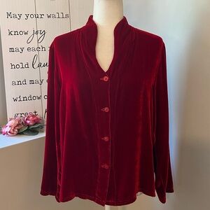 Tianello VTG Red Washable Silk Velvet Button Down Top