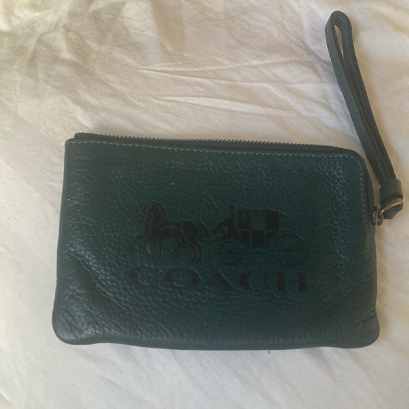 Coach Handbags - Coach zip wristlet (gunmetal forest green)