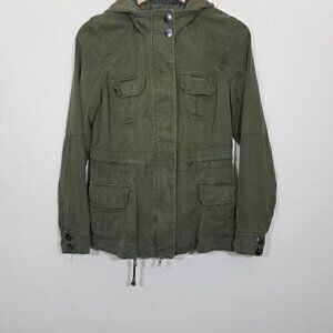 ANORAK Hoodie Jacket Military Green Olive Green Full Zip Button Front Lyocell XS