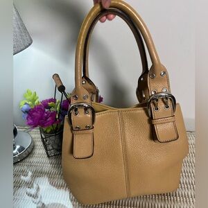 Tignanello Tan Pebble Leather Handbag Shoulder Purse Satchel