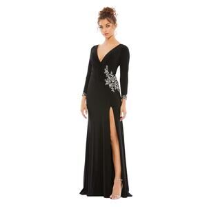 NWT - IEENA for Mac Duggal Black Embellished Faux Wrap Jersey Gown - Size 10