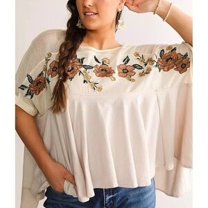 NWT Oli & Hali Floral Embroidered Mesh Flowy Oversized Swing Blouse Top Medium M