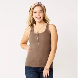 NWT Juniors' SO Heirloom Brown Small Rib Henley Tank Top