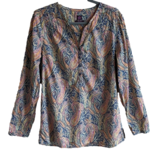 Liberty Art Fabrics cotton tunic popover blouse floral paisley sz M