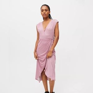 Urban Outfitters UO Zina Wrap Checker Pink Midi Dress