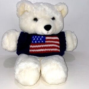 Vintage Global New Beginnings Plush Bear With Knit American Flag Sweater