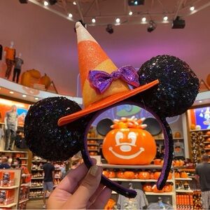 Disney Parks Halloween Witch Hat Candy Corn Minnie Mouse Ears Bow Headband