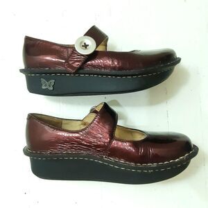 Alegria Paloma Metallic Burgundy Mary Jane Wedges