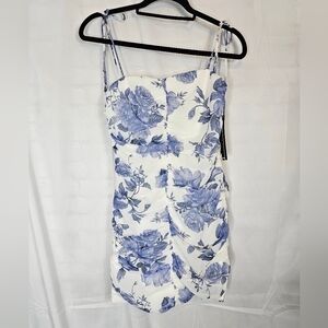 Elle Zeitoune Size Xs Blue And White Ruched Floral Minidress Nwt