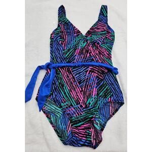 Vtg 80s/90s Robby Len Swimfashions Women's 14 Multicolored One-piece Swimsuit