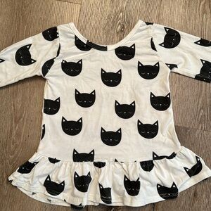 Vivie & Ash 3/4 sleeve Black Cat peplum top 4/5 T small shop boutique Halloween