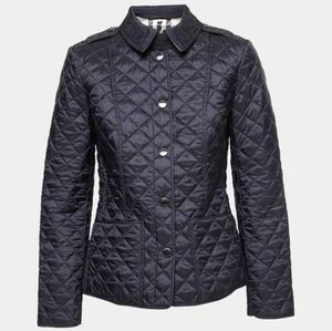 Burberry Kencott Quilted Button Down Jacket in Dark Navy, Snap Logo Butt…