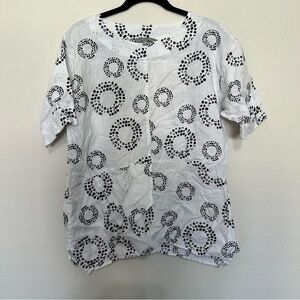 Yarra trail women’s polka dot circle linen lagenlook blouse size 12 white black