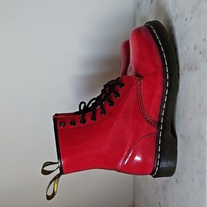 DR.MARTENS: lipstick red patent leather 1460 combat ankle boots