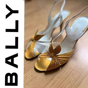 Bally Switzerland daffodil yellow and white slingback heels