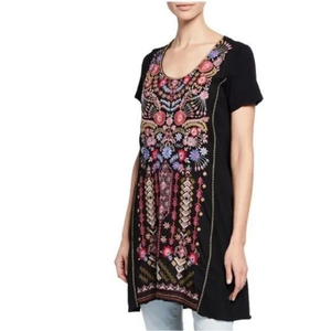 Johnny Was Frederique Embroidered Short-Sleeve Panel Knit Tunic Size XS‎