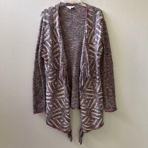 Lucky Brand Los Angeles, Open Cardigan w/Fringe Women’s Multicolor Sweater Sz L