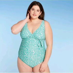 Women's Plus Size One Piece Swimsuit - Kona Sol, Green Floral