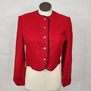 VTG Pendleton 100% Virgin Wool Red Navy Piped Crop Military Style Jacket Sz 10