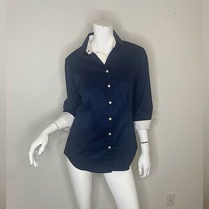 Hinson Wu Navy Blue Button Down Blouse     size 8.