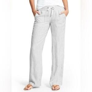 Athleta Bali 100% linen striped‎ pants white / grey size 4