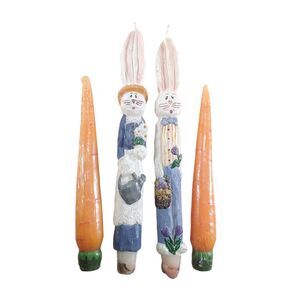 Set of 4 Easter Bunny and Carrots Taper Candles Holiday Decor Rabbit 10" 8"