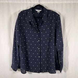 Bianca Nygard Blouse Women's 16 Blue Polka Dot Silk Button Up Pads Long Sleeve