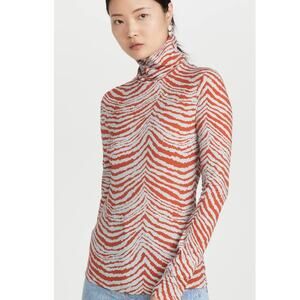 Proenza Schouler Women's White Orange Geometric Zebra Turtleneck Top Size XL