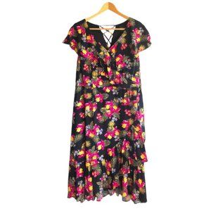 Michel Studio Dress US 12 Floral Party Dress Multi Black Pink Yellow Gre…