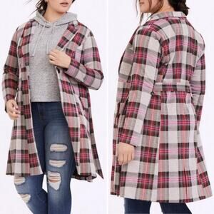 Torrid Texture Plaid Sweater Blazer Trench Coat 3X Preppy Academia Contemporary