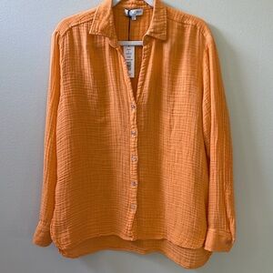 Leo Button Down Long Sleeve Top, Marmalade, Size S