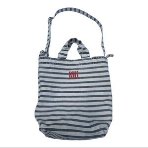 DENIM BMI blue & white stripe double handle tote.