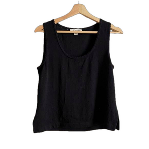 St John Black Open Work Knit Light Tank Top