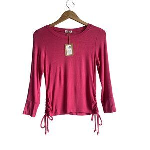 New! LA Made Cinched Tee Cherry Pink Ribbed 3/4 Sleeve Modal Blend MSRP $108 Siz