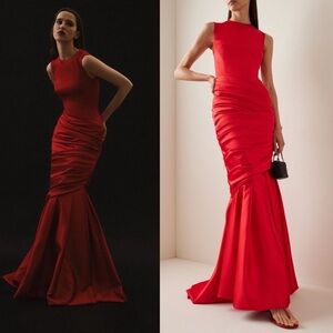 Rasario Satin Mermaid Fishtail Maxi Gown in Red Size IT40 NWT $2950