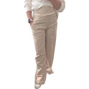 Koandaily Tassels Wide Leg High Rise Cream/ Khaki Pants