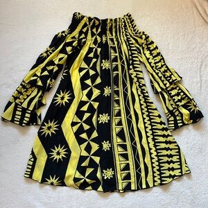 Missing Polynesia Tribal Off Shoulder Dress Yellow Black Small